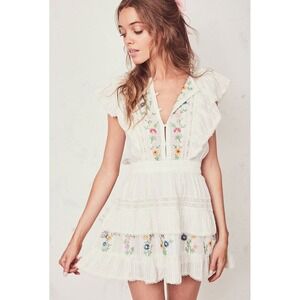 LoveShackFancy Romy Dress Porter Cream Floral Embroidered Mini Dress